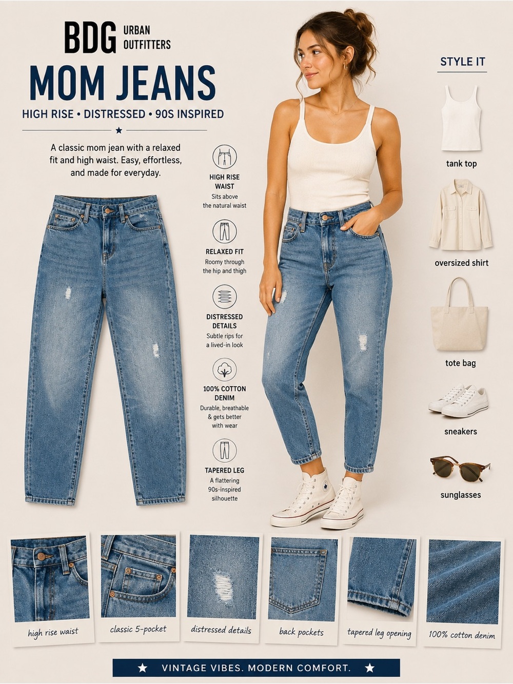 BDG Urban Outfitters Mom High Rise Distressed Jeans 24W
